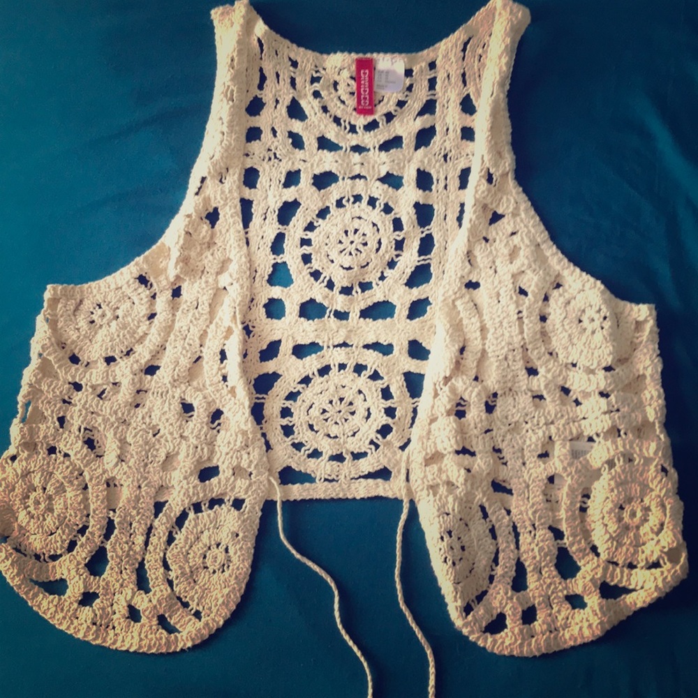 Cream boho crochet vest top
